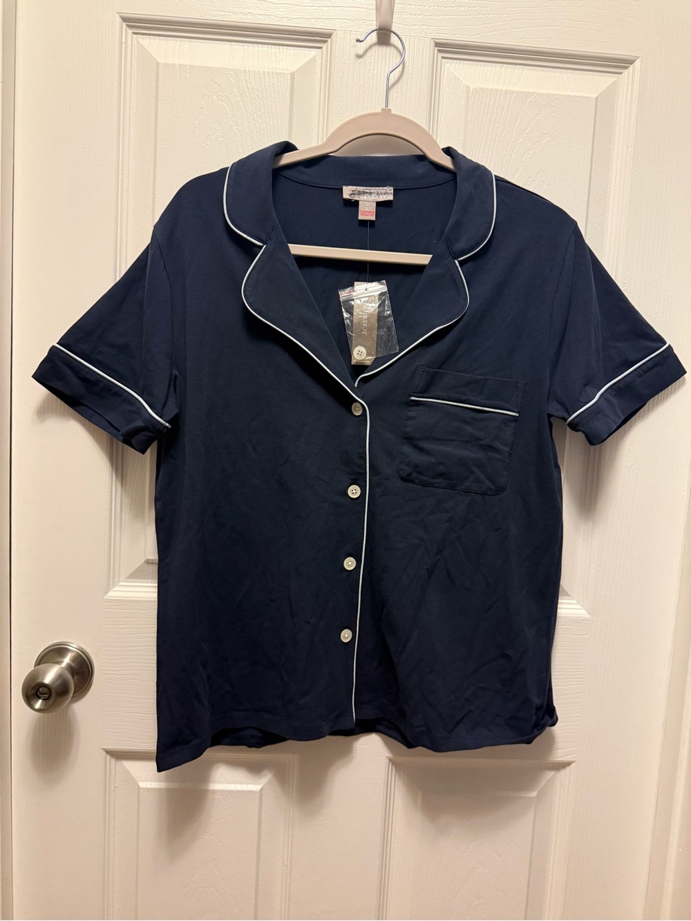 J. Crew Navy Short Sleeve Pajama Top with White Piping